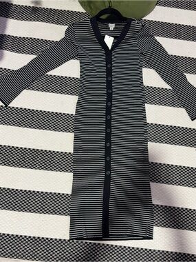 a new day Black and White Striped Midi Button-Front Dress